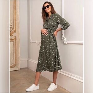 Seraphine Nursing Polka Dot Postpartum Dress 2 petite